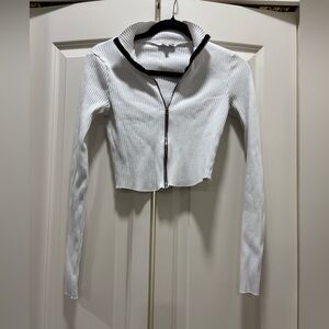 Cotton Citizen White Ribbed Zip-Up Long Sleeve Cropped 100% Cotton Size M